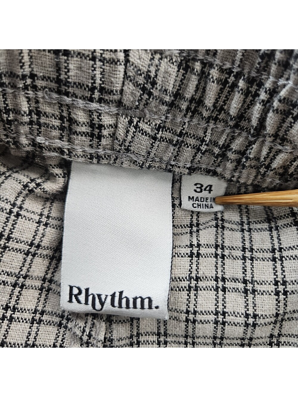 Rhythm Huckberry Linen Blend Shorts Men 34x7 Tan Check Relaxed - Picture 2 of 9